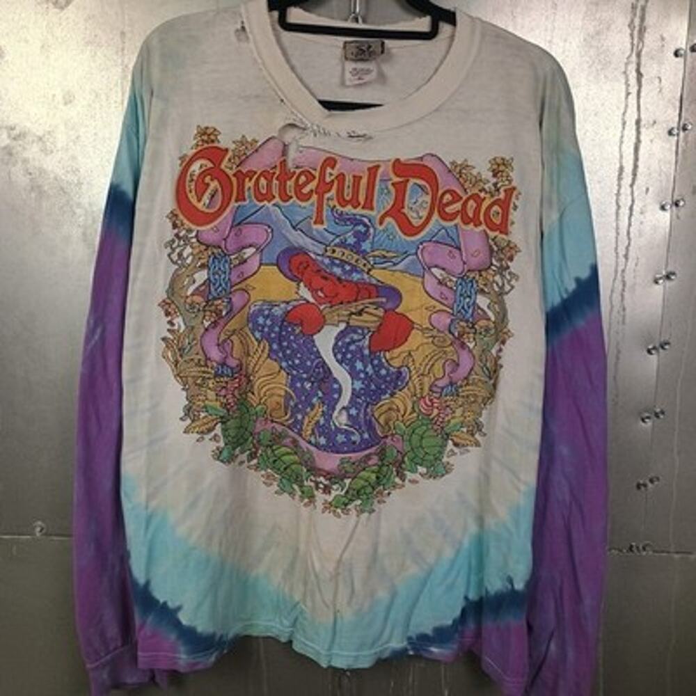 Grateful Dead Vintage Y2K 2000 Liquid Blue Thrashed Long Sleeve Shirt XL Wizard - Picture 2 of 7